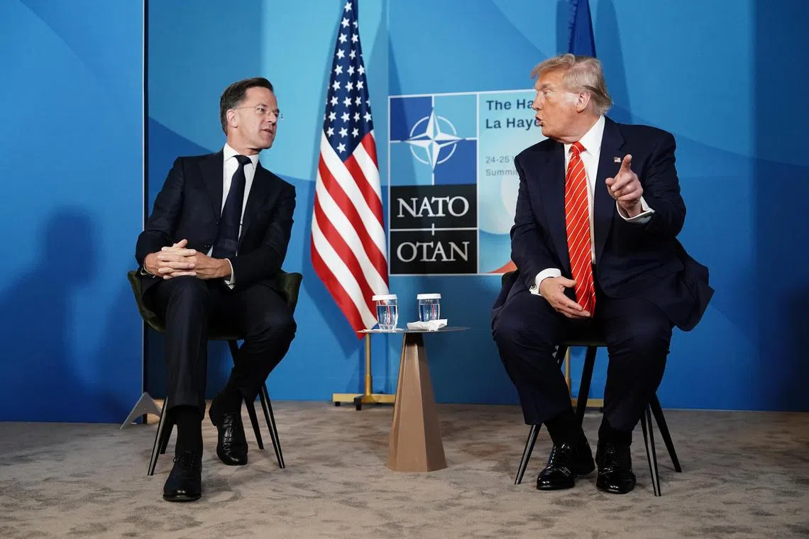 Nato secretary-general Mark Rutte (left) and US President Donald Trump at the Nato summit in the Netherlands on June 25.