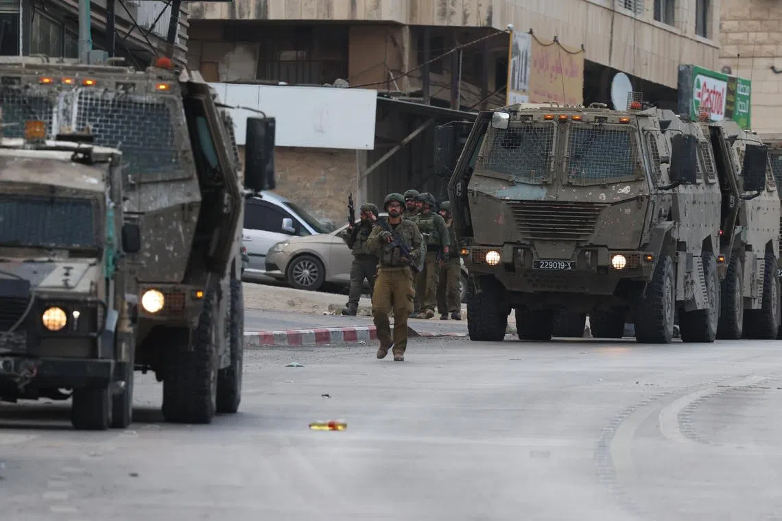 Israeli soldiers are deployed during a military operation in the West Bank city of Nablus, May 29, 2025. 