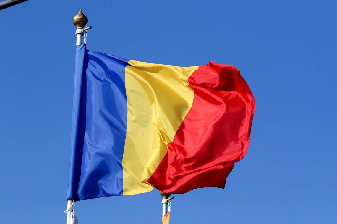The flag of the Socialist Republic of Romania seen in the gallery of flags of the participating countries in the framework of St. Petersburg International Economic Forum 2024 (SPIEF 2024).