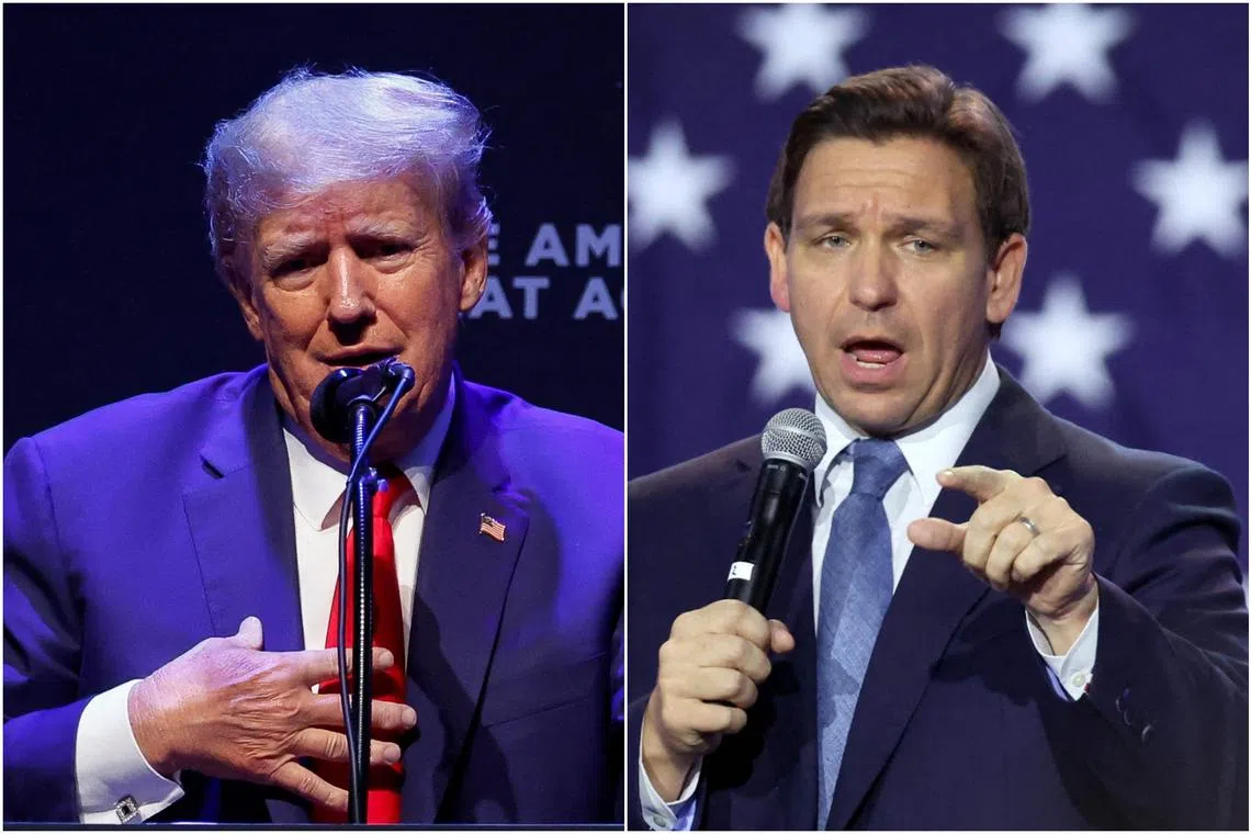 Most polls show Mr Donald Trump (left) as the front-runner for the 2024 nomination, with Mr Ron DeSantis trailing him. 