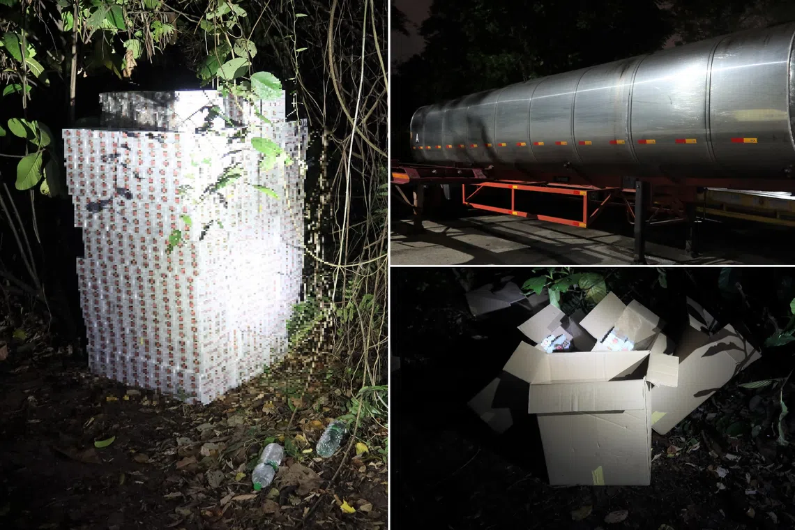 The cartons of duty-unpaid cigarettes were found hidden in the parked bowser and a nearby forested area.