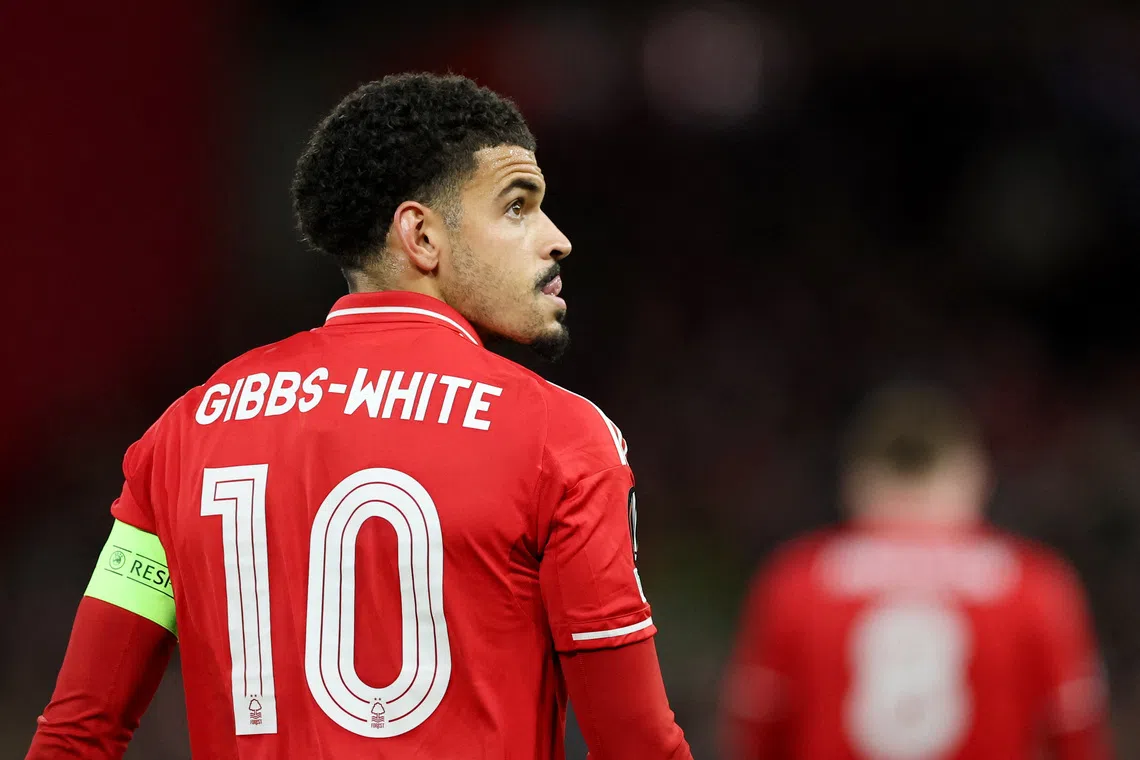 Soccer Football - UEFA Europa League - Nottingham Forest v FC Porto - The City Ground, Nottingham, Britain - October 23, 2025 Nottingham Forest's Morgan Gibbs-White celebrates scoring their first goal Action Images via Reuters/Andrew Boyers