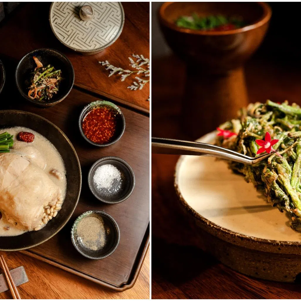 Modu serves six variations of samgyetang or Korean ginseng chicken soup (left). Minari Pancake is one of the set meal options at Modu.