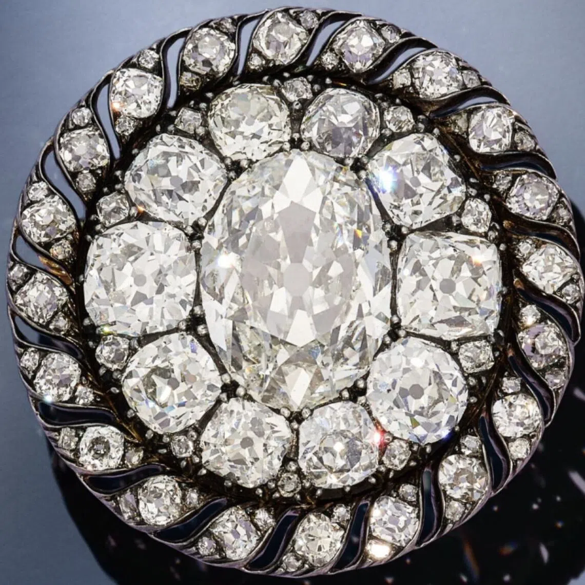 The unique brooch laden with old mine-cut diamonds, will be the star piece at Sotheby’s annual Royal & Nobel Jewels Sale in Geneva on Nov 12.