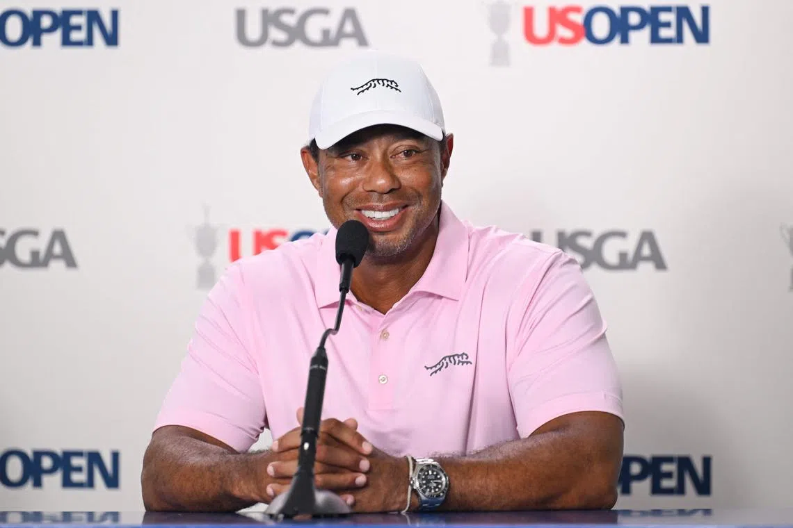 Tiger Woods speaking to the media ahead of the US Open, on June 11.