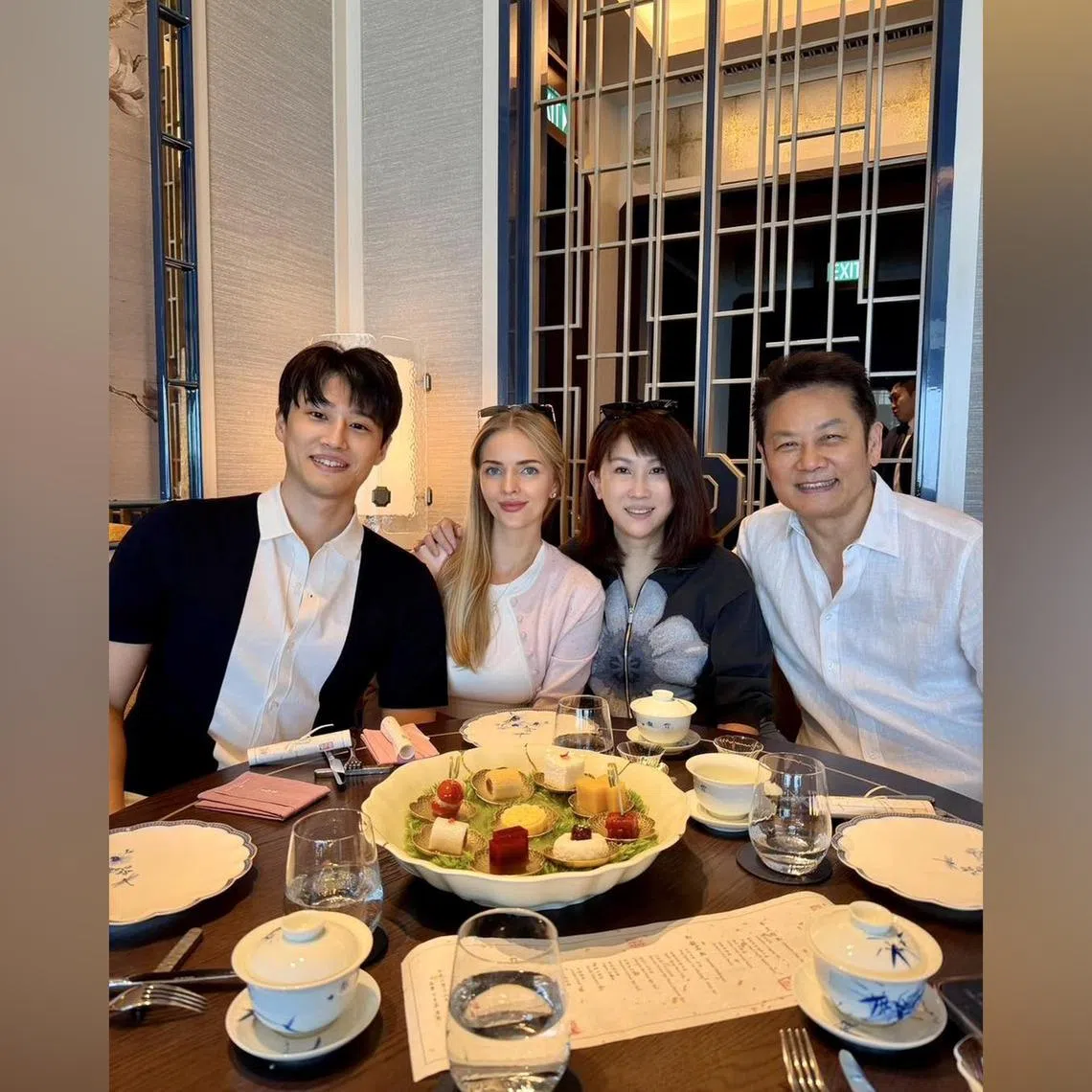 (From right) Hsu Nai-lin with his wife Wang Chia-lien, daughter-in-law Anya Sopova and son Hsu Hsin-yang in a photo posted on social media on March 24.