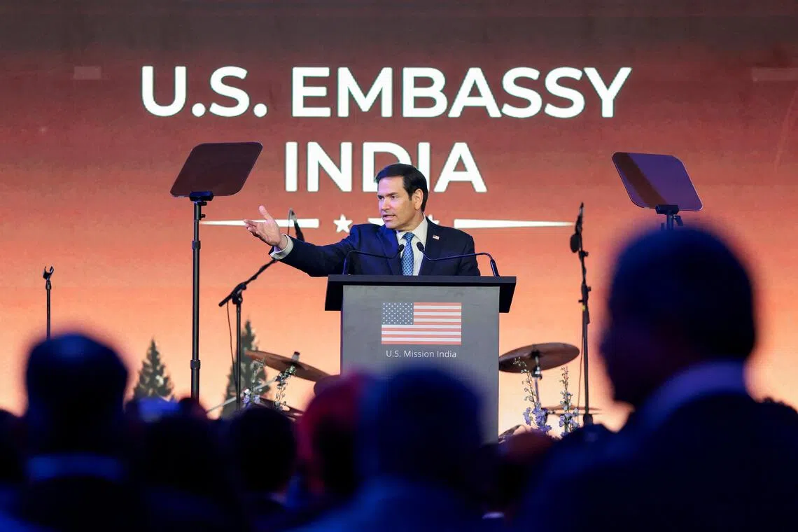 US Secretary of State Marco Rubio speaking in Mumbai, India, on Oct 20.