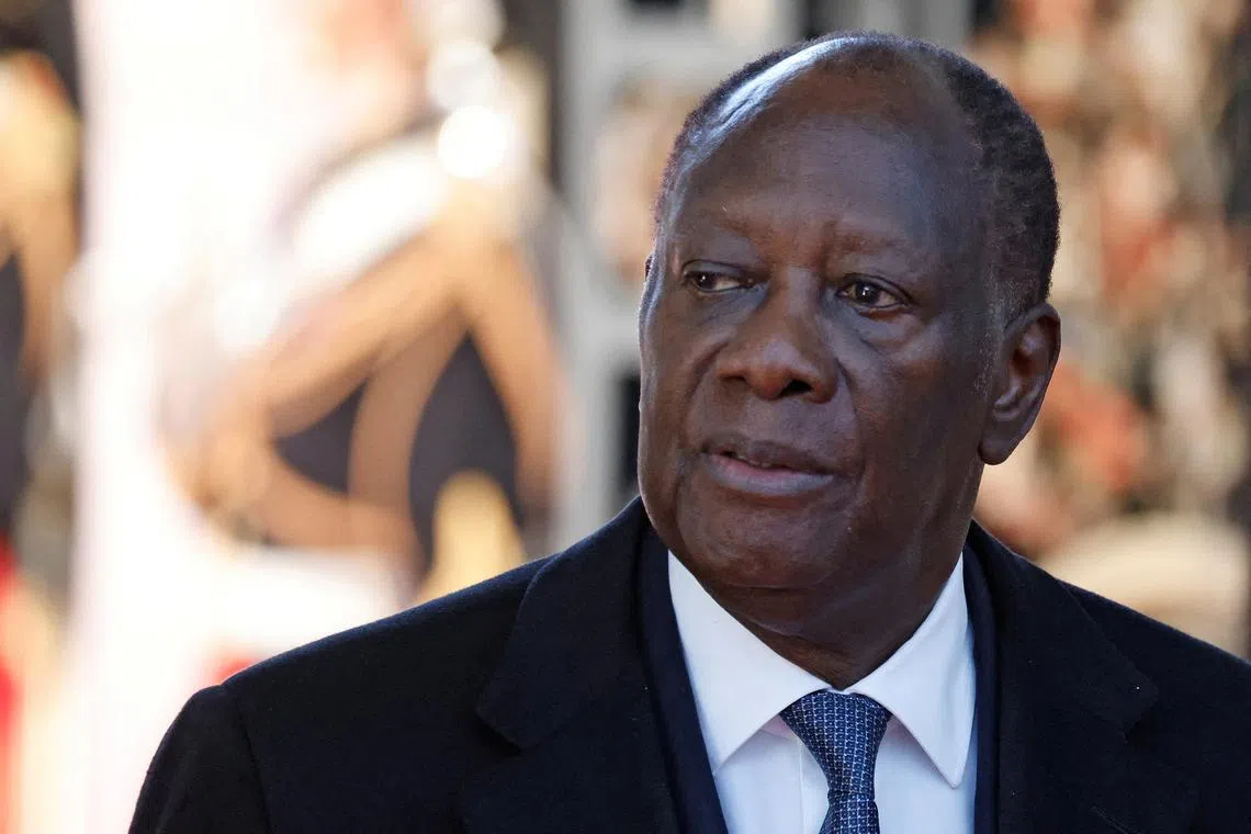 FILE PHOTO: Ivory Coast's President Alassane Ouattara arrives to attend the opening session of the 19th Summit of the Francophonie at the Grand Palais in Paris, France October 5, 2024. Ludovic Marin/Pool via REUTERS/File Photo