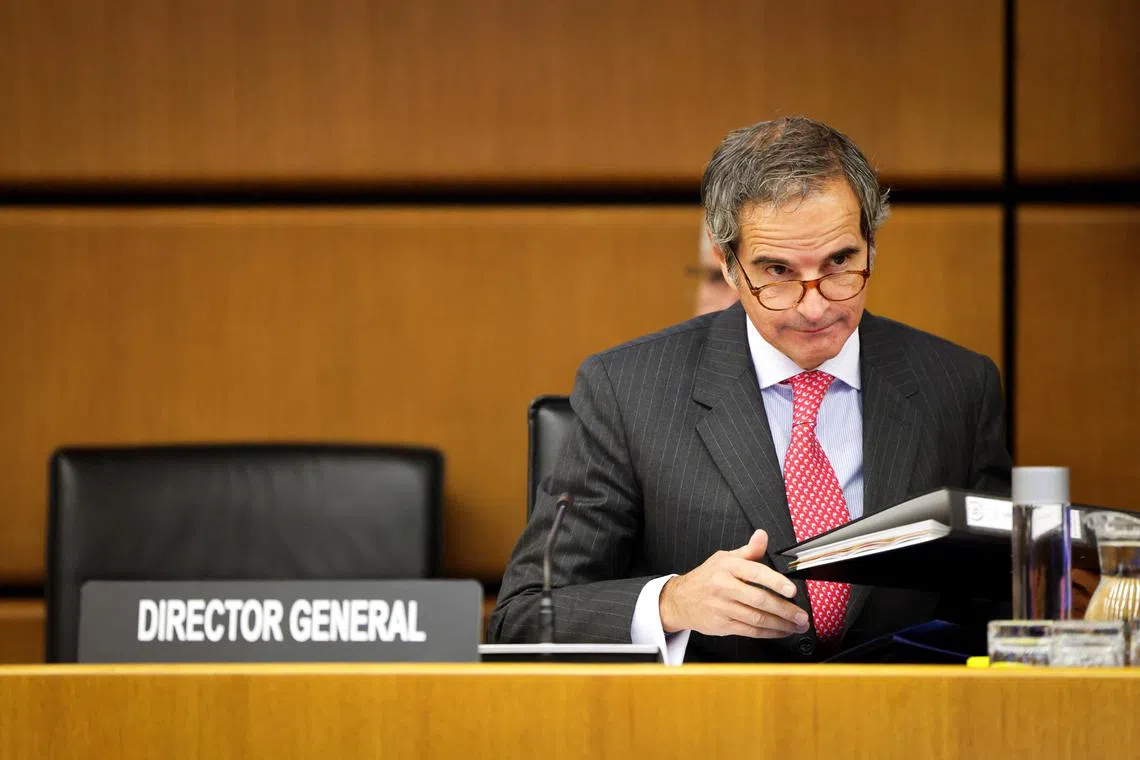 FILE PHOTO: International Atomic Energy Agency (IAEA) Director General Rafael Grossi arrives on the opening day of the agency's quarterly Board of Governors meeting at the IAEA headquarters in Vienna, Austria, November 20, 2024. REUTERS/Lisa Leutner/File Photo