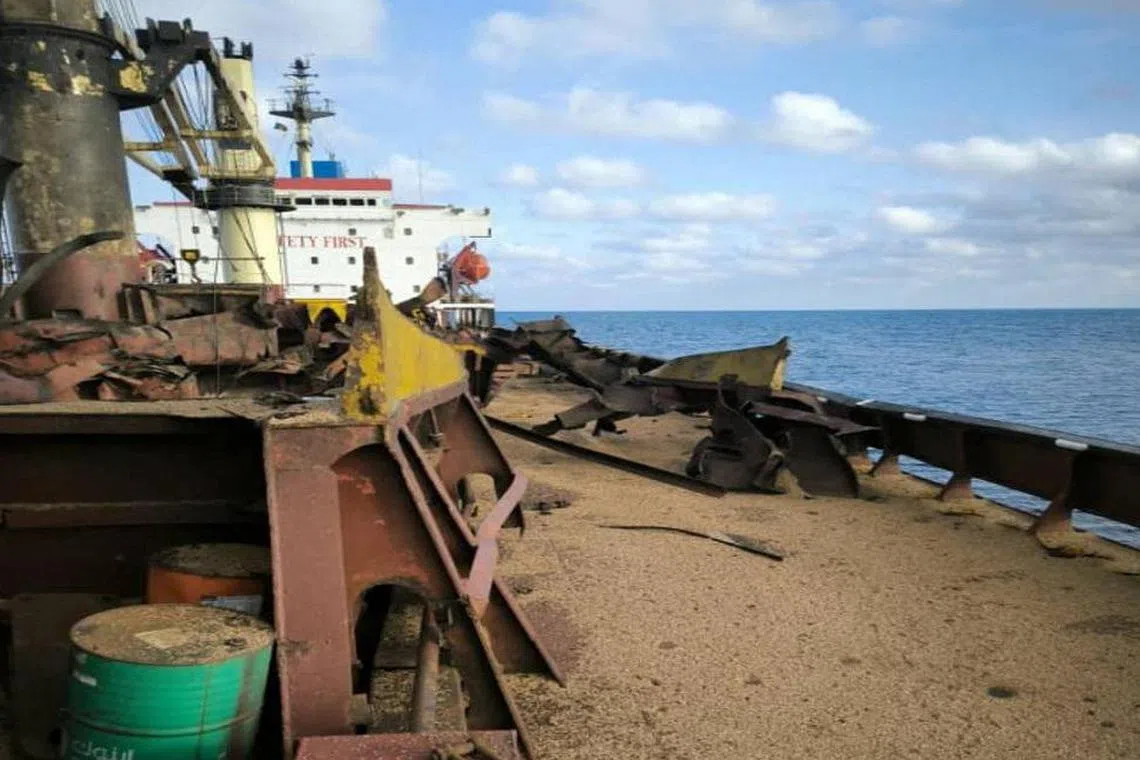 A civilian cargo vessel, carrying wheat grain to Egypt, was hit by a Russian missile in the Black Sea, amid Russia's invasion of Ukraine, on Sept 12.