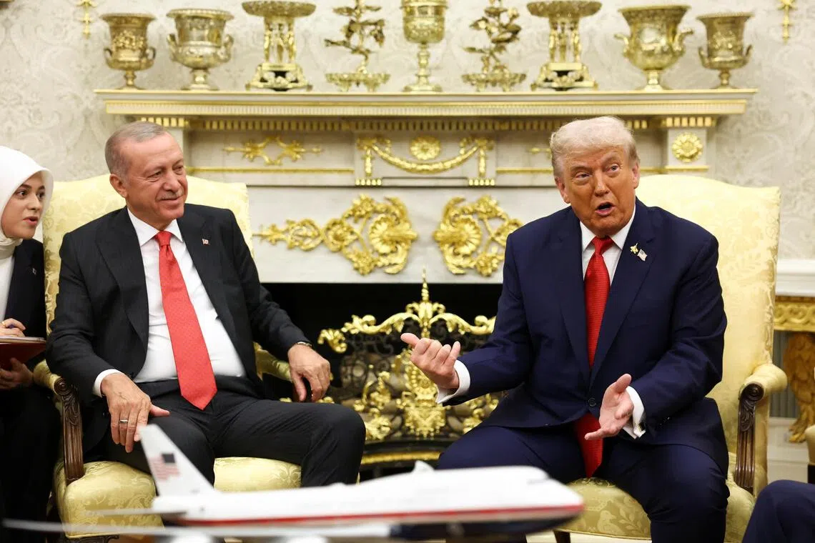 US President Donald Trump speaking during a meeting with Turkish President Recep Tayyip Erdogan in the Oval Office at the White House on Seot 25.