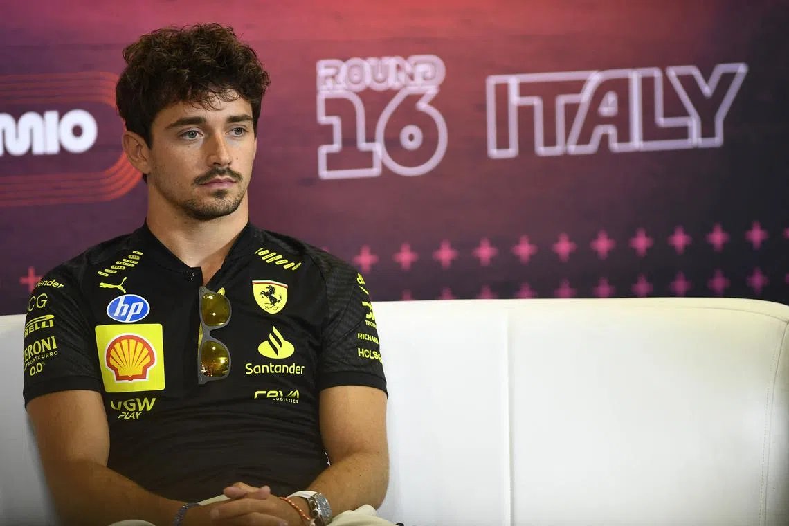 Formula One F1 - Italian Grand Prix - Autodromo Nazionale Monza, Monza, Italy - August 29, 2024 Ferrari's Charles Leclerc during the press conference REUTERS/Massimo Pinca