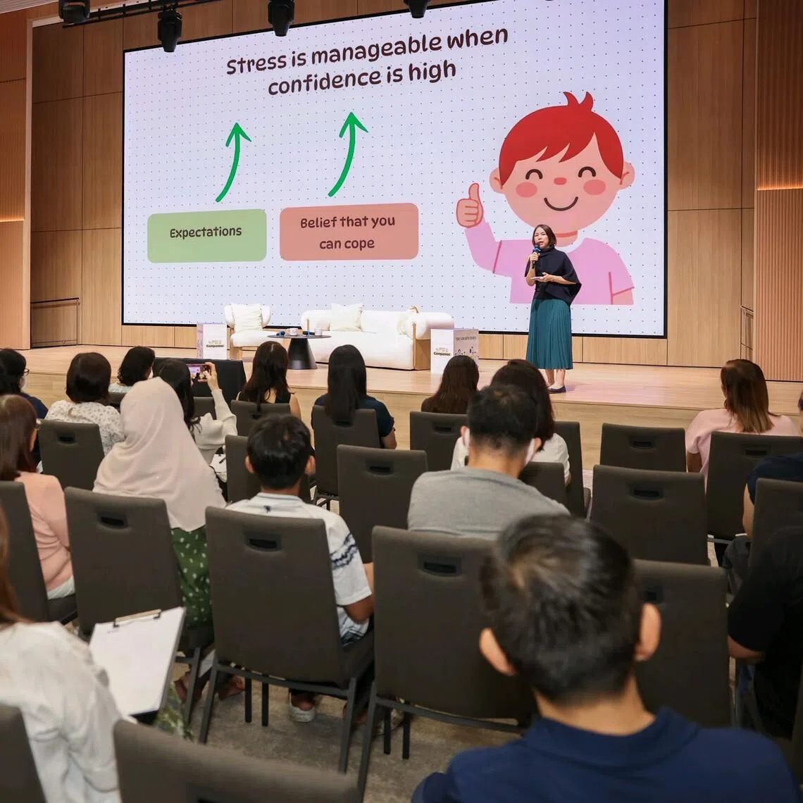 Ms June Yong, a counselling associate and family life specialist from Focus on the Family, speaking at The Straits Times’ PSLE Stress Management Workshop on Jan 17.
