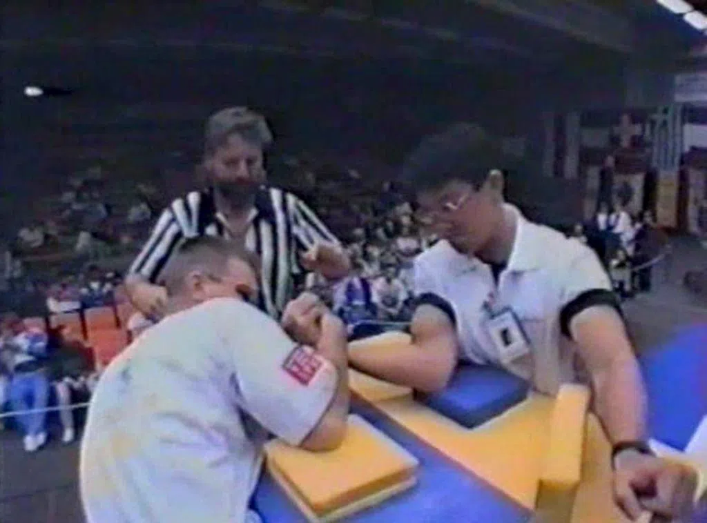 NKF chairman Ang Hao Yao competing at the World Armwrestling Federation Championships in Sweden in 1994.