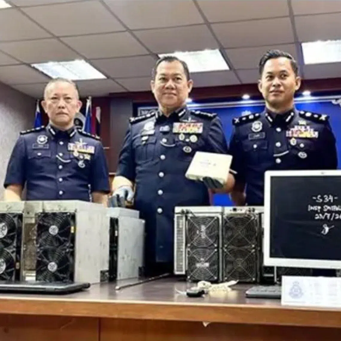 Police also seized 71 cryptocurrency mining machines, computers, laptops, routers, monitors, keyboards, mobile phones, padlocks, keys and two vehicles during the raids.