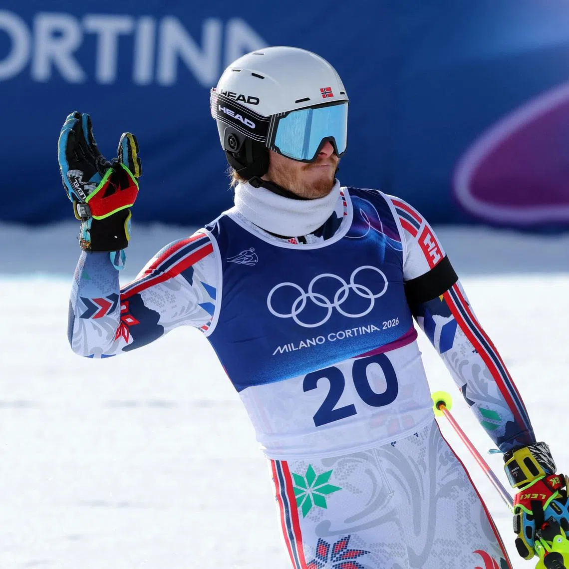 Milano Cortina 2026 Olympics - Alpine Skiing - Men's Team Combined Slalom - Stelvio Ski Centre, Bormio, Italy - February 09, 2026. Atle Lie McGrath of Norway reacts after his run REUTERS/Denis Balibouse