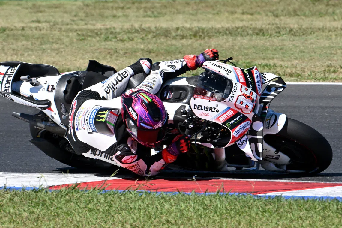 MotoGP - San Marino Grand Prix - Misano World Circuit Marco Simoncelli, Misano, Italy - September 13, 2026 Aprilia Racing's Jorge Martin in action during the MotoGP race REUTERS/Jennifer Lorenzini