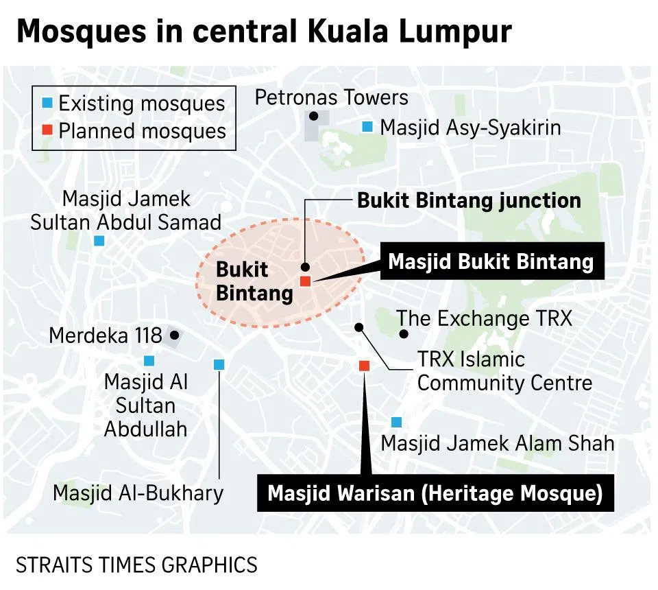 Map of mosques in central Kuala Lumpur.
