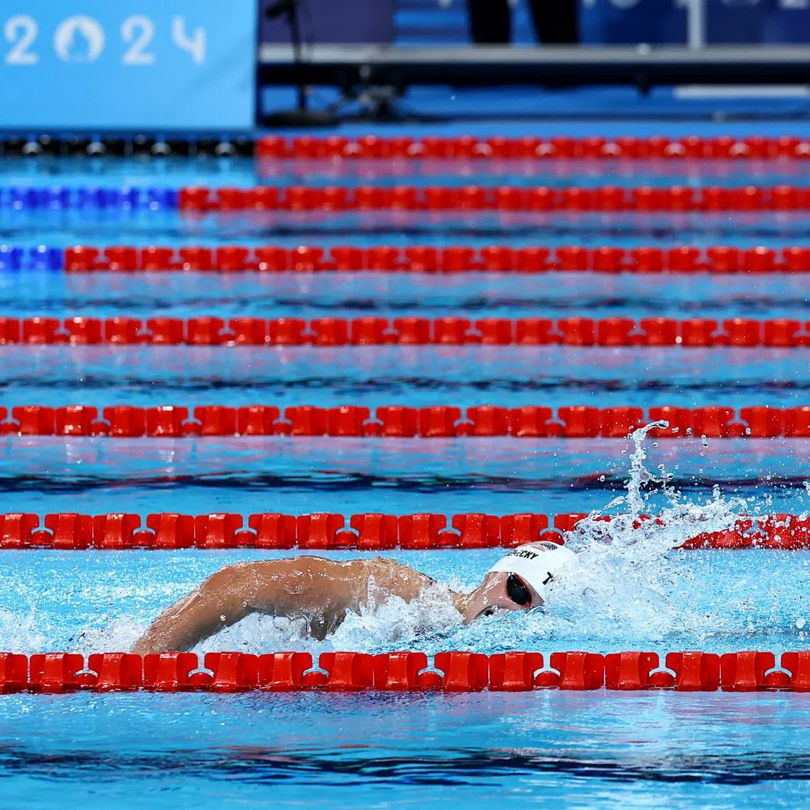 Paris 2024 Olympics - Swimming - Women's 800m Freestyle - Heats - Paris La Defense Arena, Nanterre, France - August 02, 2024.  Katie Ledecky of United States in action. REUTERS/Evgenia Novozhenina
