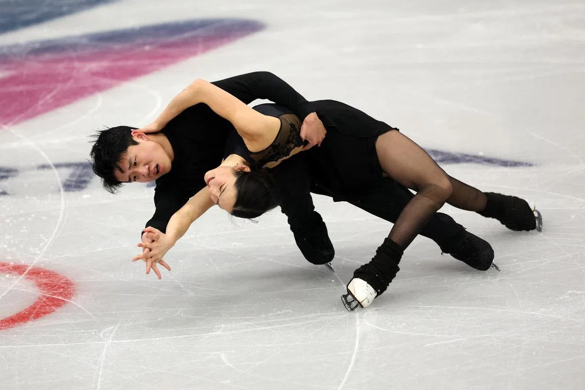 Milano Cortina 2026 Winter Olympics - Figure Skating - Milano Ice Skating Arena, Milan, Italy - February 2, 2026 Hannah Lim and Ye Quan of South Korea during practice REUTERS/Amanda Perobelli