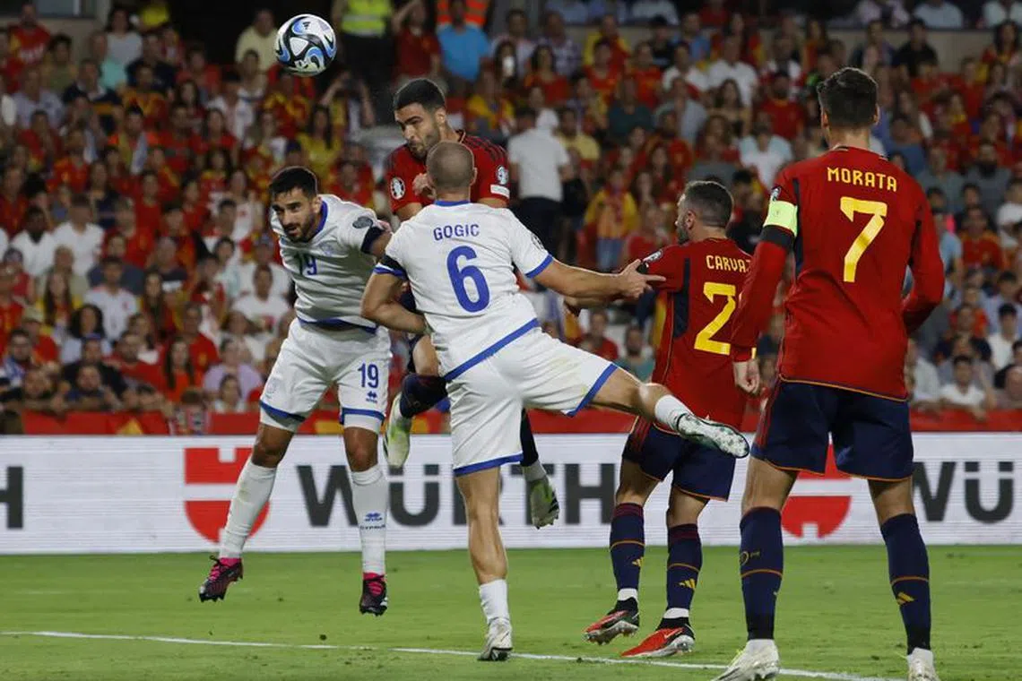 Soccer Football - Euro 2024 Qualifier - Group A - Spain v Cyprus - Nuevo Estadio de Los Carmenes, Granada, Spain - September 12, 2023 Spain's Mikel Merino scores their second goal REUTERS/Marcelo Del Pozo