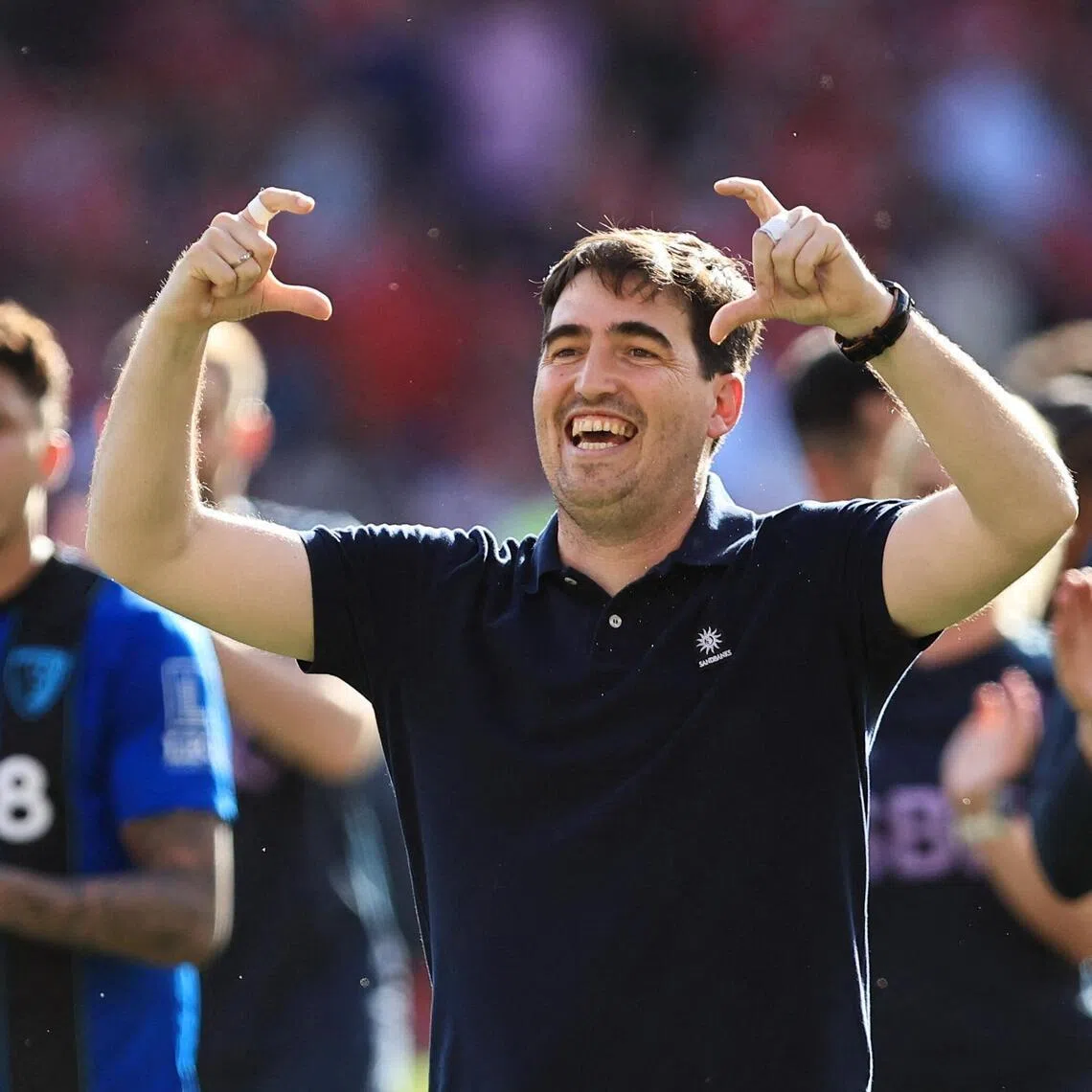 Andoni Iraola salutes Bournemouth fans after his last match for the club.
