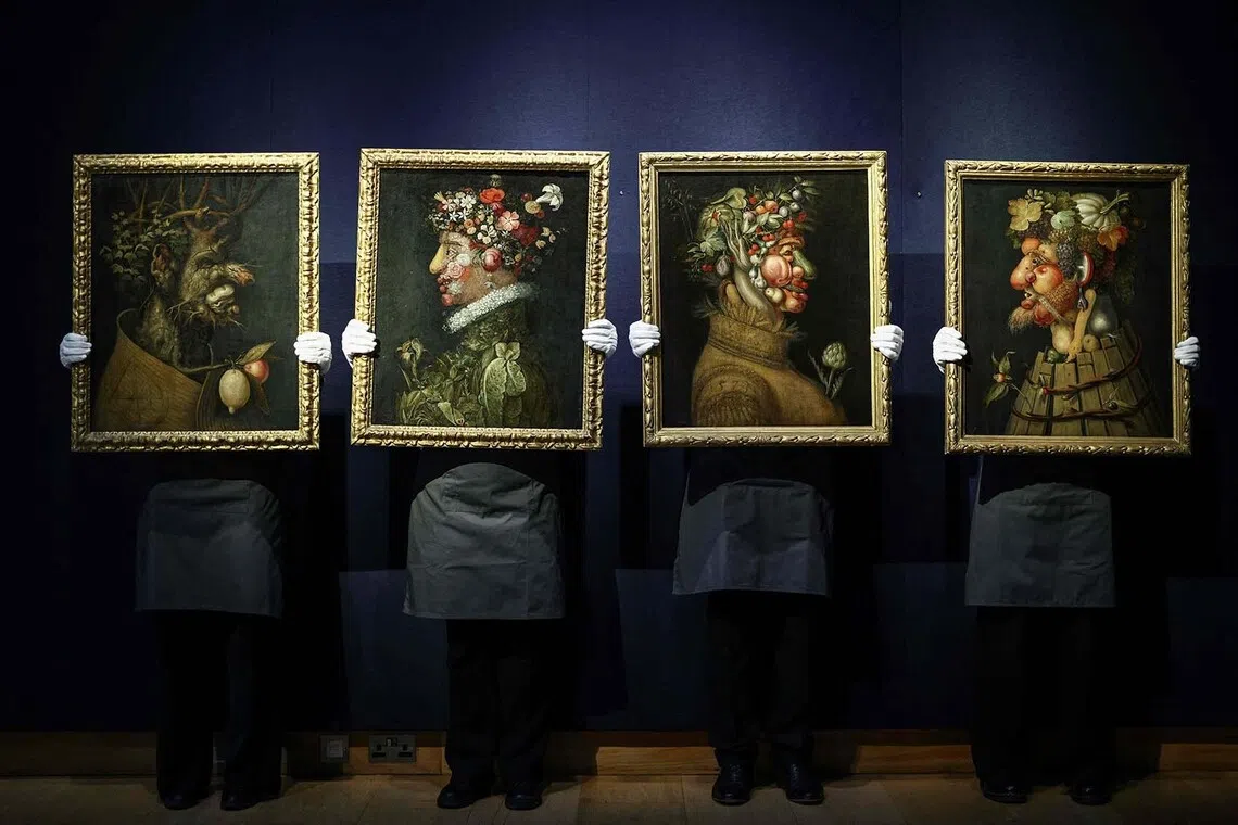 The Four Seasons by Italian artist Giuseppe Arcimboldo is displayed for auction during a media preview by auction house Christie's in central London on Nov 27, 2025. 