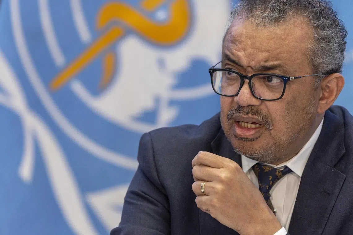 WHO chief Tedros said he nearly cancelled his Covid-19 briefing (above) because he was “not in good shape” after hearing of his uncle’s “murder”.
