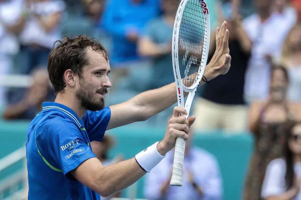 Daniil Medvedev celebrates his victory against Karen Khachanov.