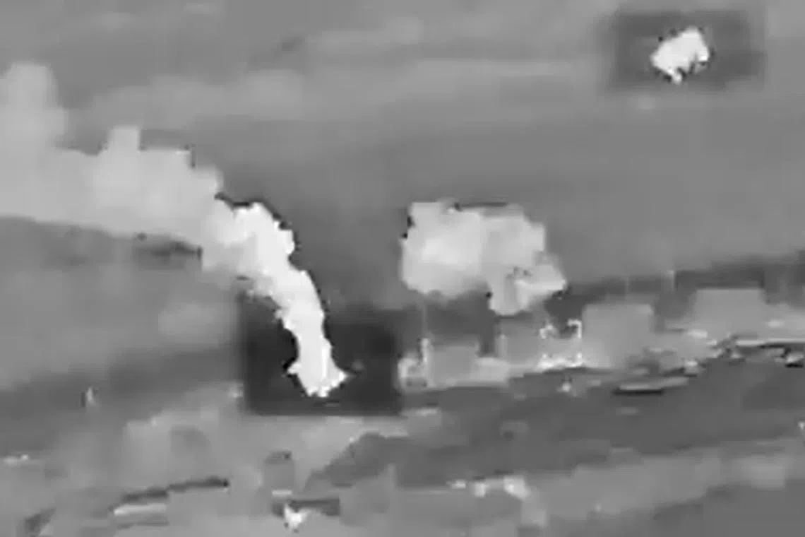 A screenshot from a video circulating online  that is said to show the strike on Russia's Druzhba oil pipeline.