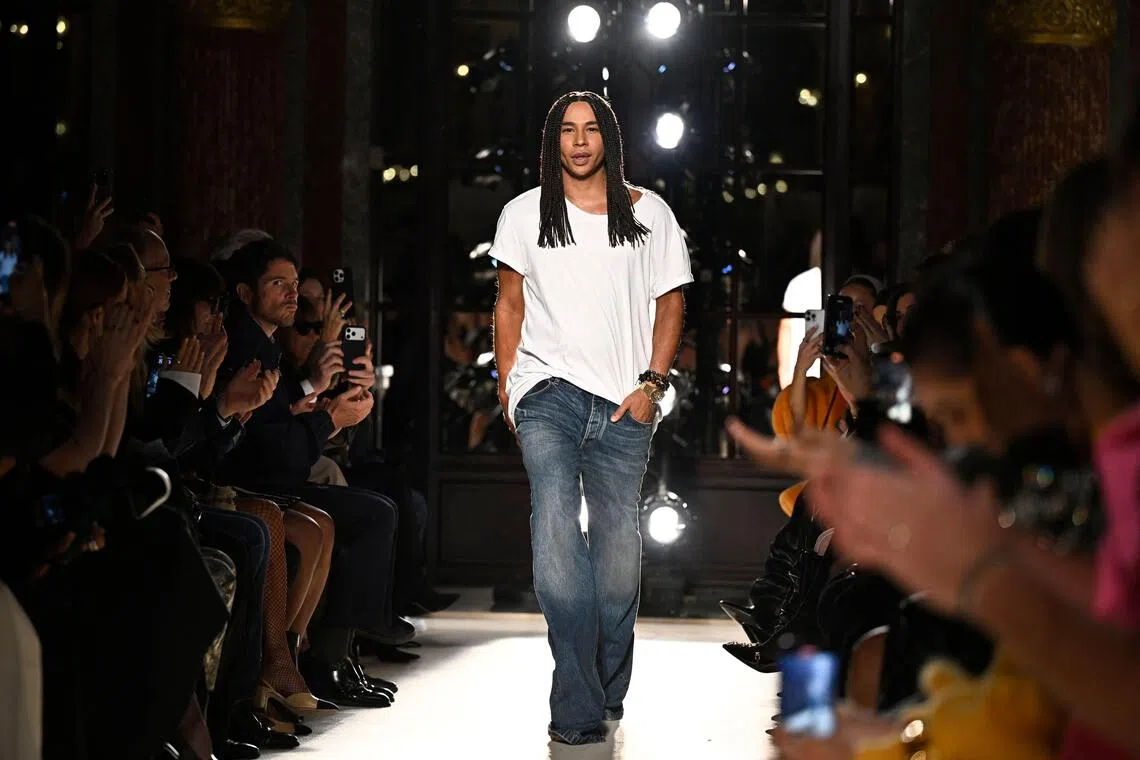 French fashion designer Olivier Rousteing at the end of Balmain's fashion show for the Women Ready-to-wear Spring-Summer 2026 collection in Paris, on Oct 1. 
