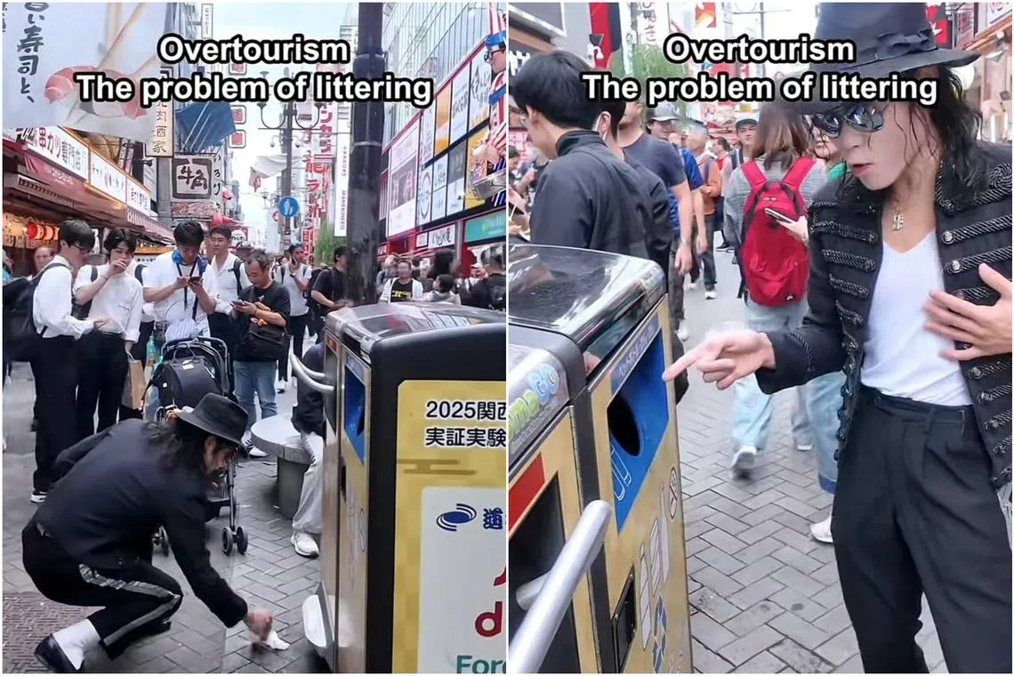 The Michael Jackson impersonator is often seen along the streets of Osaka's Dotombori district. 