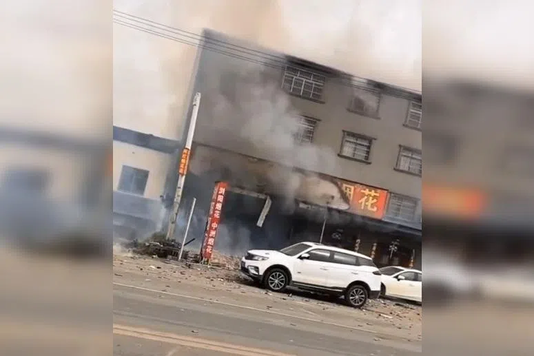 A screenshot from a video said to show the shop where firecrackers exploded, in the central Chinese city of Xiangyang.