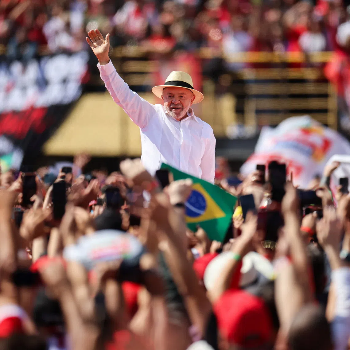 Brazilian President Luiz Inacio Lula da Silva launches his re-election campaign at Primeiro de Maio Stadium in Sao Bernardo do Campo, Brazil, August 16, 2026. The stadium, formerly known as Vila Euclides, was the site of the mass metalworkers' assemblies led by Lula during the landmark 1979 and 1980 strikes. REUTERS/Adriano Machado