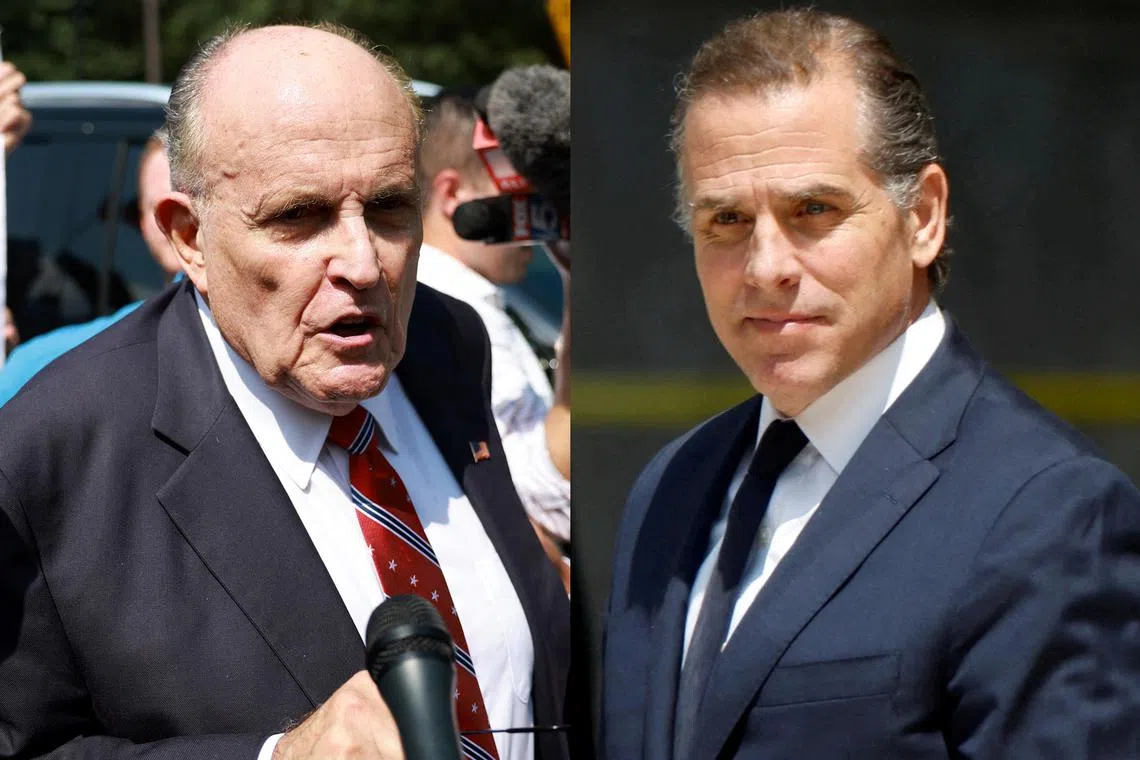 Donald Trump’s former lawyer, Rudy Giuliani (left), is being sued by US President Joe Biden's son, Hunter.