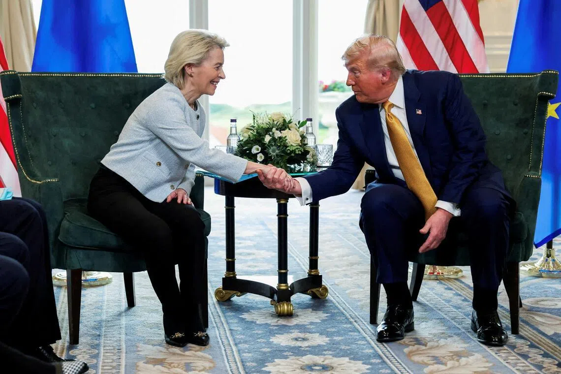 European Commission president Ursula von der Leyen (left) meeting US President Donald Trump in Scotland in July 2025.