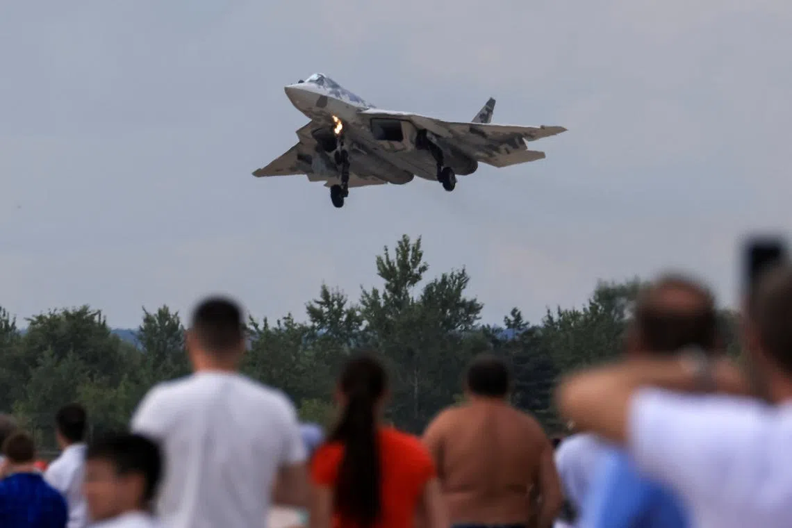 A Sukhoi Su-57 jet fighter in Zhukovsky, Russia, July 25, 2021. REUTERS/Tatyana Makeyeva