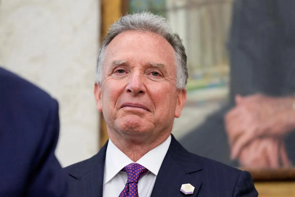 FILE PHOTO: U.S. Special Envoy Steve Witkoff looks on during his swearing-in ceremony of in the Oval Office at the White House in Washington, D.C., U.S., May 6, 2025. REUTERS/Kent Nishimura/File Photo