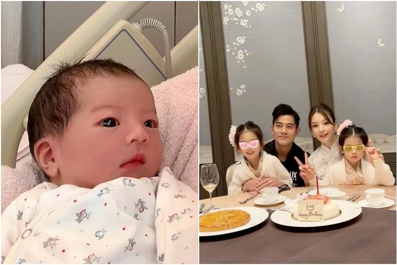 Aaron Kwok announces on social media on Oct 22 the birth of his third daughter (left). He and his wife Moka Fang have two other daughters aged six and eight (right).