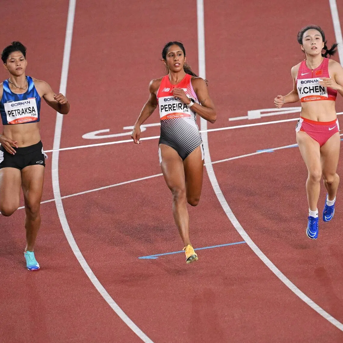 Singapore’s Shanti Pereira clocked 11.43sec in Heat 1 to finish 0.02sec behind China’s Chen Yujie at the Asian Games women’s 100m event.