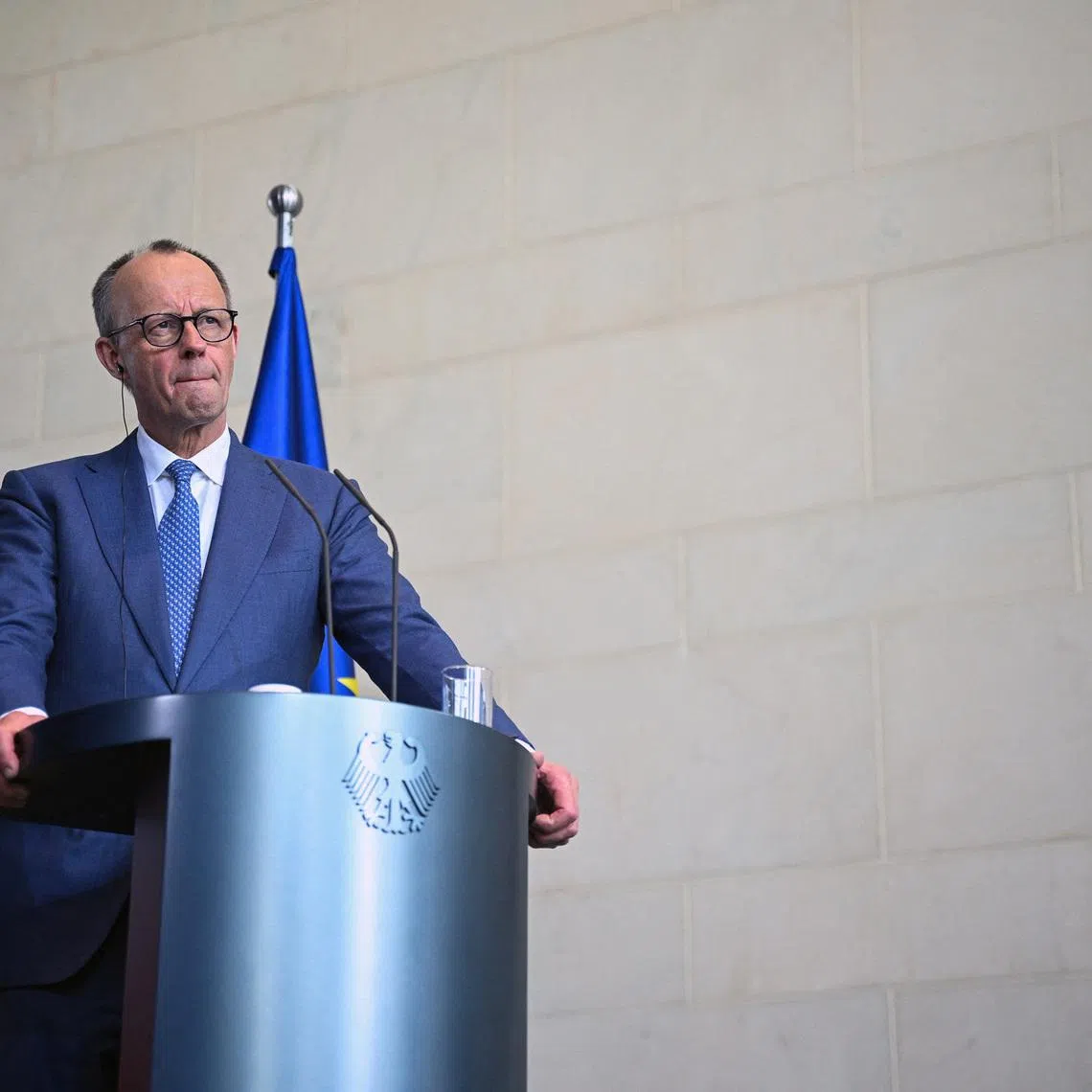 German Chancellor Friedrich Merz attends a press conference with Czech Prime Minister Andrej Babis (not pictured), after bilateral talks, in Berlin, Germany, March 10, 2026.  REUTERS/Annegret Hilse