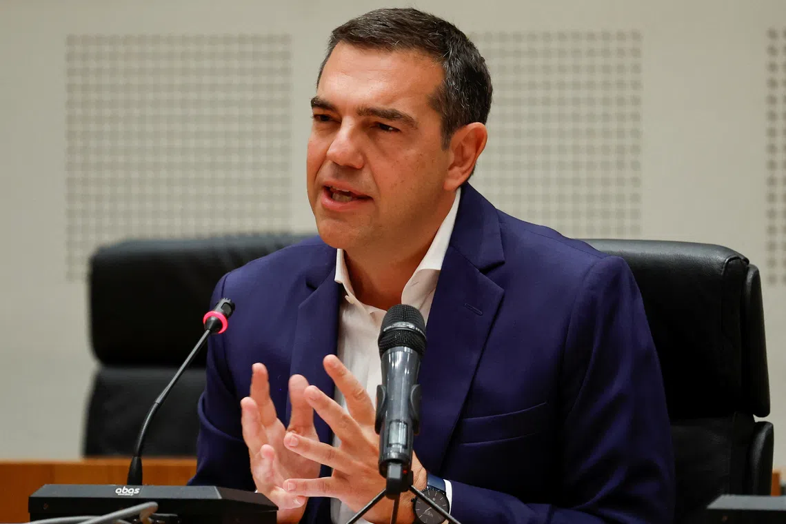 Leftist Syriza party leader Alexis Tsipras makes a statement at the Zappeion Hall in Athens, Greece, June 29, 2023. REUTERS/Alkis Konstantinidis