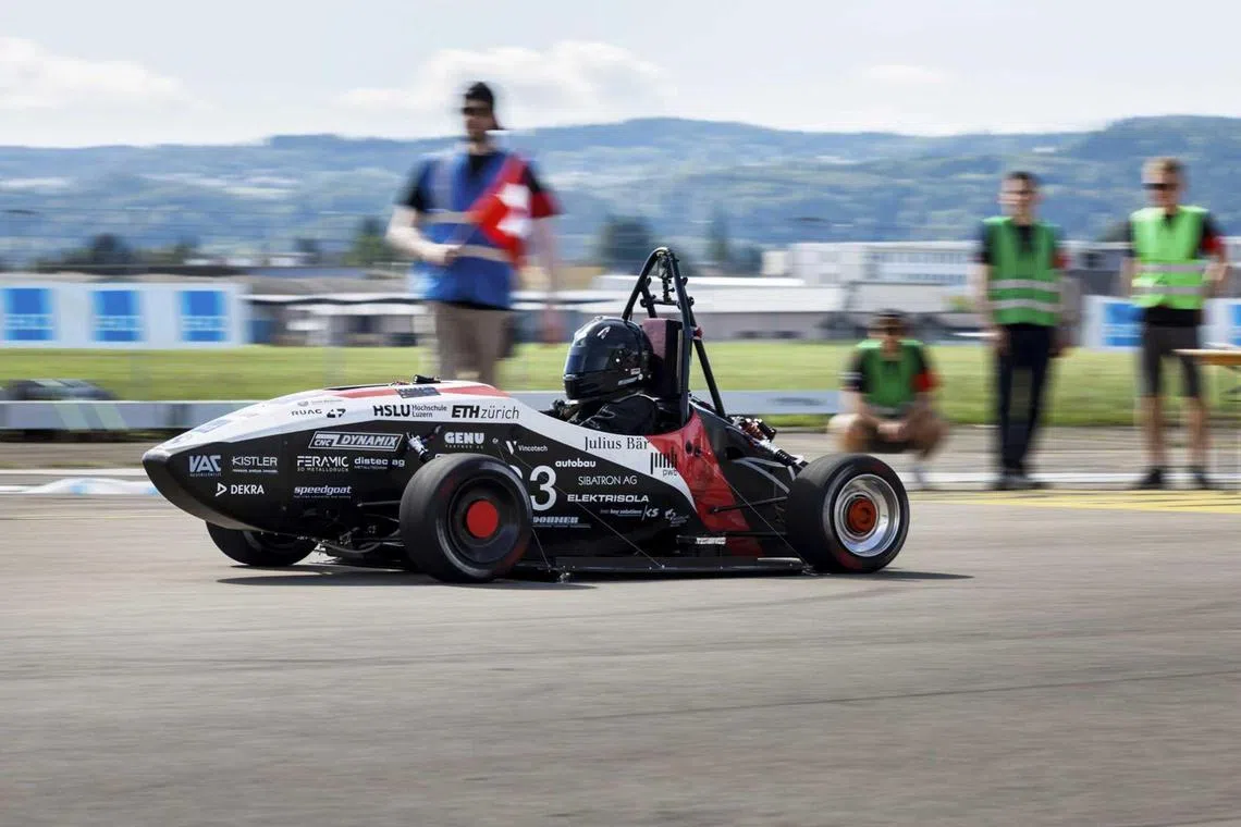 Gone in under 1 seconds: Record set by a car built by students at a Swiss university. 