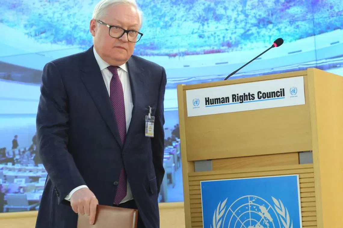 Russian Deputy Foreign Minister Sergei Ryabkov attends the Human Rights Council at the United Nations in Geneva, Switzerland March 2, 2023. REUTERS/Denis Balibouse/File Photo