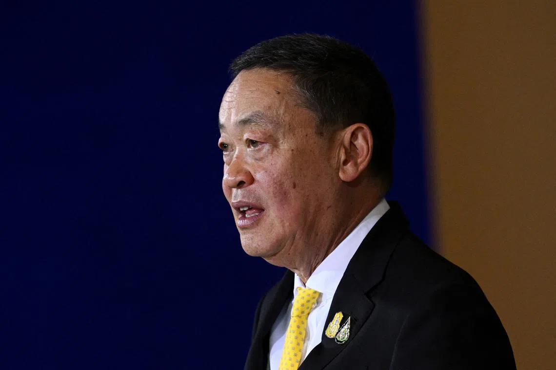 Thailand's Prime Minister Srettha Thavisin looks on as he and German Chancellor Olaf Scholz (not pictured) hold a press conference at the Chancellery in Berlin, Germany, March 13, 2024. REUTERS/Annegret Hilse/ File Photo