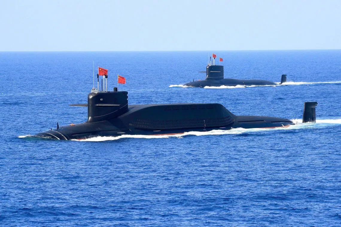 A nuclear-powered Type 094A Jin-class ballistic missile submarine of the Chinese People's Liberation Army (PLA) Navy in waters during a military display in the South China Sea April 12, 2018. Chinese support for Iran in recent years has instead come in the form of components that could be used in both civilian technologies as well as missiles and drones.