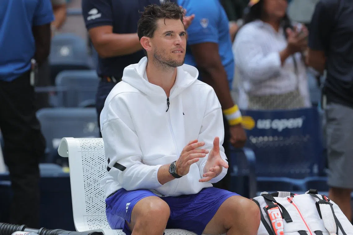 Tennis - U.S. Open - Flushing Meadows, New York, United States - August 26, 2024 Austria's Dominic Thiem reacts after his first round match against Ben Shelton of the U.S. Thiem played his last match as a professional, on the same court where he won the U.S. Open in 2020. REUTERS/Andrew Kelly