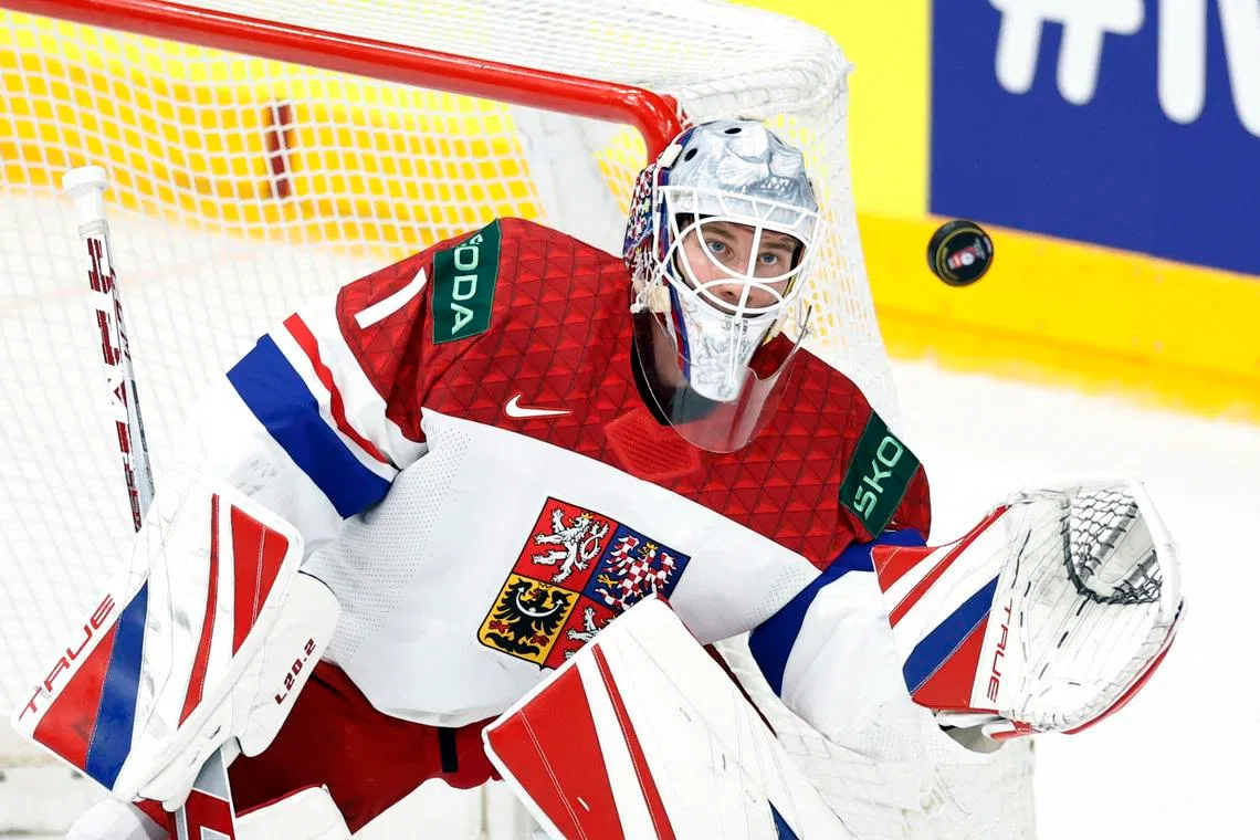 Ice Hockey - IIHF World Championships - Final - Switzerland v Czech Republic - Prague Arena, Prague, Czech Republic - May 26, 2024 Czech Republic's Lukas Dostal in action REUTERS/David W Cerny