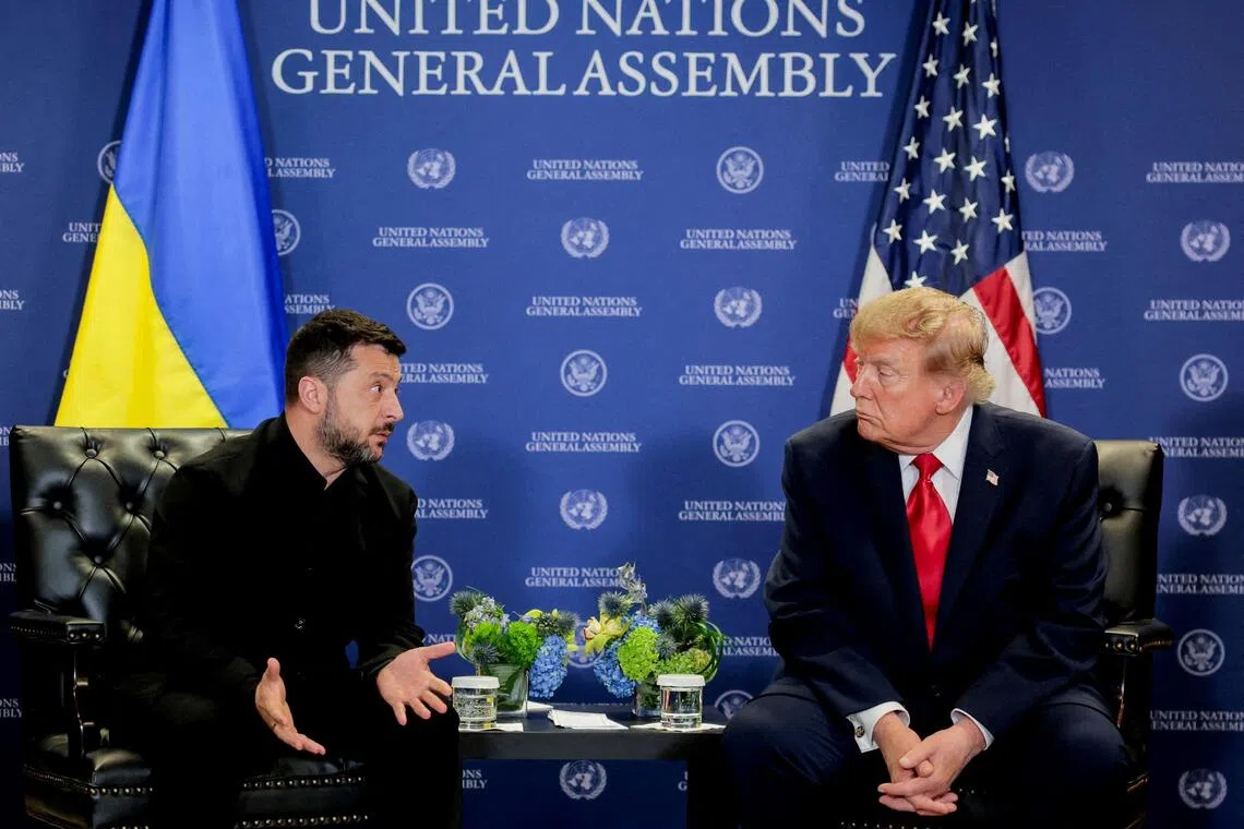 Ukraine’s President Volodymyr Zelensky (left) has accused US President Donald Trump of trying to pressure Kyiv into surrendering to Moscow.