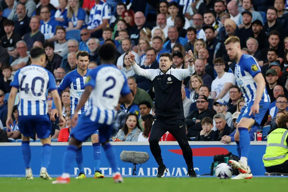Chelsea manager Mauricio Pochettino during the 2-1 English Premier League win over Brighton & Hove Albion.